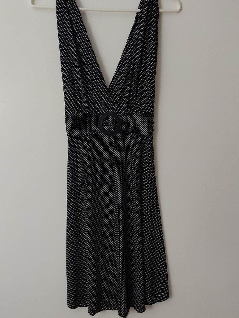 Women's Sleeveless A Line Midi Dress Black White Micro Polka Dot Size XL